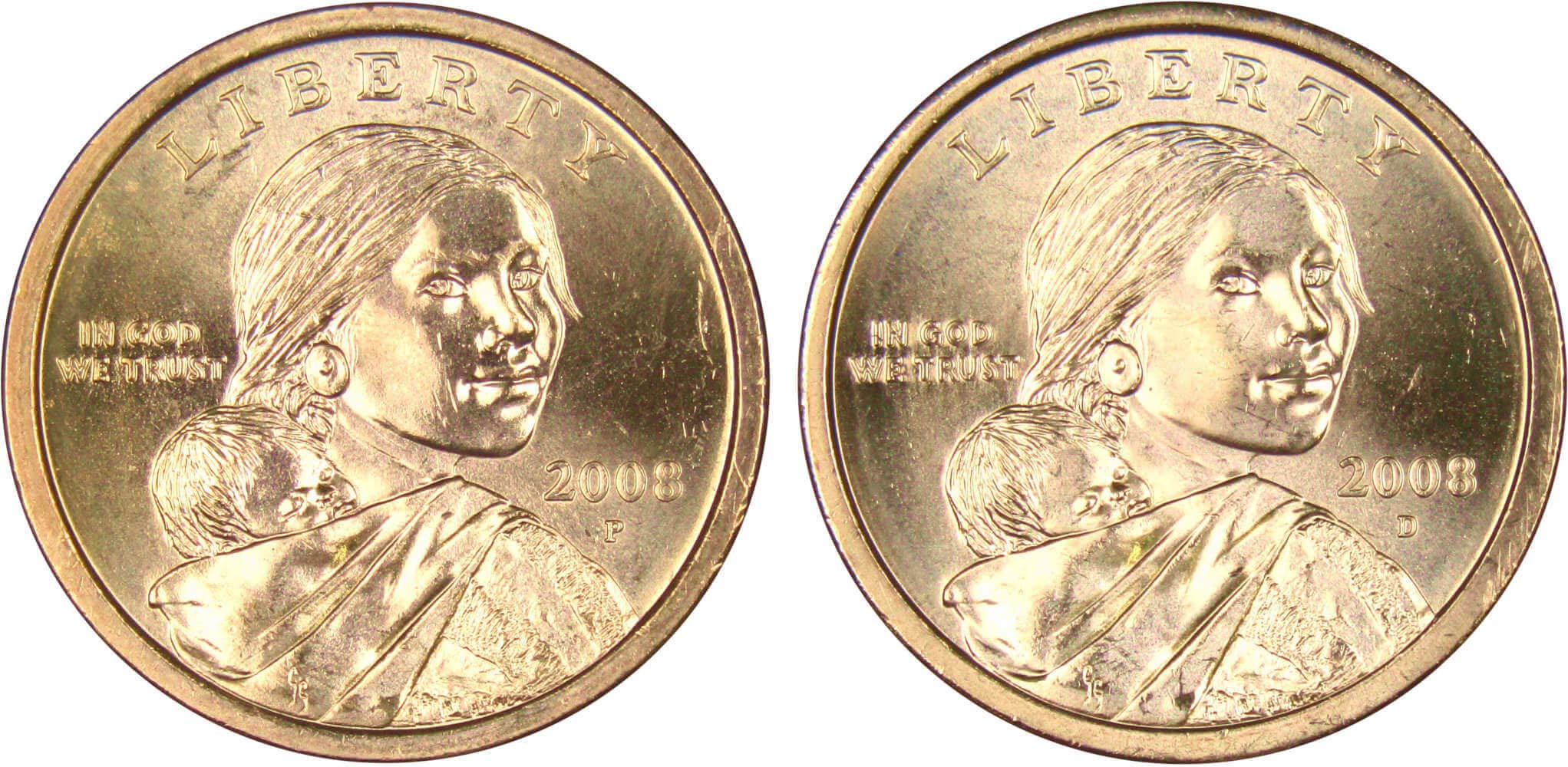 2008 P&D Sacagawea Native American Dollar 2 Coin Set BU